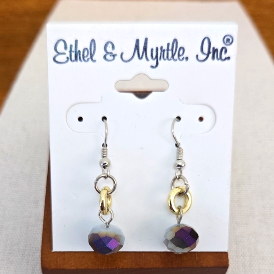 Aurora Borealis Purple Crystal Bead Wire Earrings